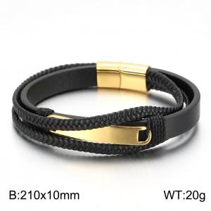 Stainless Steel Leather Bracelet - KB153861-BQM