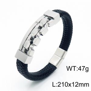 Stainless Steel Leather Bracelet - KB154296-KFC