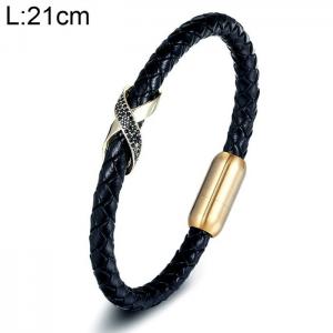 Stainless Steel Leather Bracelet - KB154701-WGYY