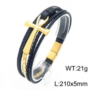 Stainless Steel Leather Bracelet - KB156944-KLHQ