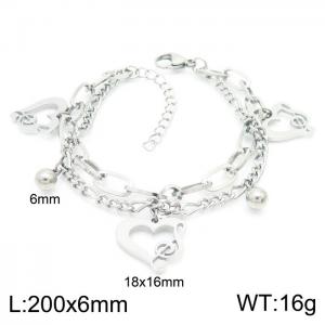 Trend Figaro Chain Bead Heart Note Pendant Women's Stainless Steel Adjustable Bracelets - KB157239-Z