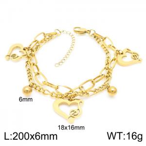 Trend Figaro Chain Bead Heart Note Pendant Women's 18K Gold Plated Stainless Steel Adjustable Bracelets - KB157240-Z