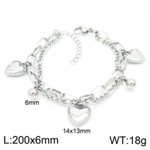 Fashion Figaro Chain Bead Heart Pendant Women's Stainless Steel Adjustable Bracelets - KB157241-Z
