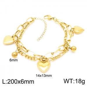 Fashion Figaro Chain Bead Heart Pendant Women's 18K Gold Plated Stainless Steel Adjustable Bracelets - KB157242-Z