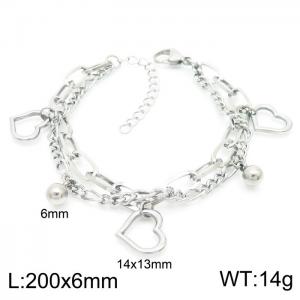 Fashion Figaro Chain Bead Hollow Heart Pendant Women's Stainless Steel Adjustable Bracelets - KB157243-Z