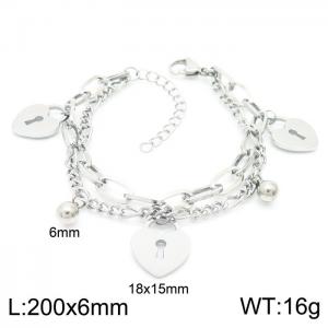 Fashion Double Chains Bead Heart Pendant Women's Stainless Steel Adjustable Bracelets - KB157245-Z