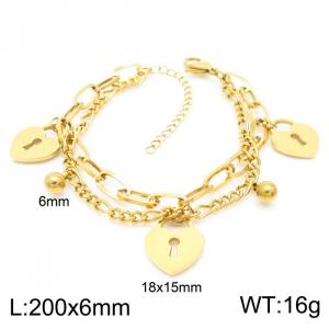Fashion Double Chains Bead Heart Pendant Women's 18K Gold Plated Stainless Steel Adjustable Bracelets - KB157246-Z