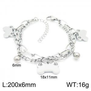 Fashion Double Chains Bead Bone Pendant Women's Stainless Steel Adjustable Bracelets - KB157247-Z