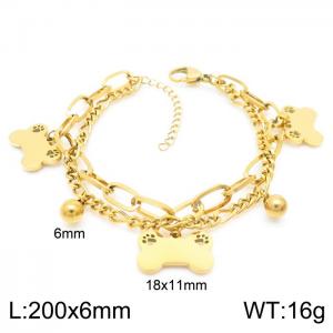 Fashion Double Chains Bead Bone Pendant Women's 18K Gold Plated Stainless Steel Adjustable Bracelets - KB157248-Z