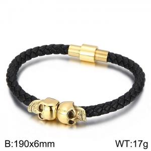 Stainless Steel Leather Bracelet - KB158006-WGOS