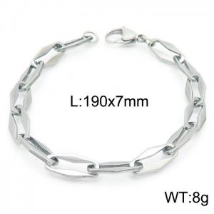 7mm=19cm=Handmade fashion titanium steel hollowed out 7mm rhombus chain design simple neutral silvery chain bracelet - KB160624-Z