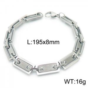 8mm=19.5cm=Handmade 304 Stainless steel rectangular inner buckle square plate chain DIY geometric neutral silvery chain bracelet - KB160628-Z
