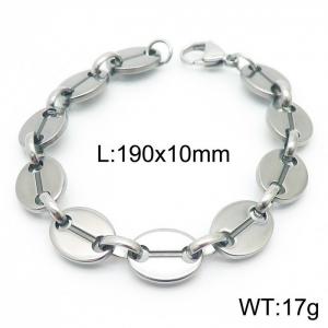 10mm=19cm=European and American Hip Hop Style Handmade 304 Stainless Steel Unisex Silver Coffee Bean Bracelet - KB160637-Z
