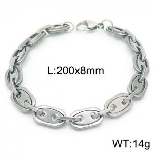8mm=20cm=European and American fashion jewelry 304 stainless steel men's and women's universal style pig nose silvery bracelet - KB160641-Z