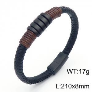 Stainless steel fashional brown&black color simple sense of hierarchy leather bracelet - KB162222-KLHQ