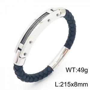 Personalized Stainless Steel Braided Rope Charm magnetic button leather Bracelets - KB163603-KFC