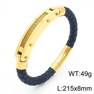 Personalized Stainless Steel Braided Rope Charm magnetic button leather Bracelets - KB163604-KFC