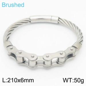 6mm Brushed Bracelet Men Stainless Steel 304 Biker Chain Silver Color - KB163735-KFC