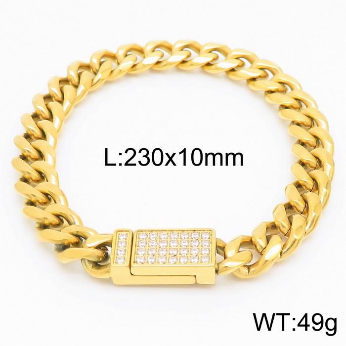 10mm Polished Cubic Zirconia Cuban Chain Bracelet Men Stainless Steel 304 Hip Hop Rock Gold Color