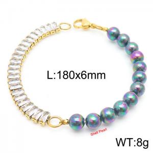6mm Multi-colored Shell Pearl Bracelet Women Stainless Steel 304 Cubic Zirconia Chain Gold Color - KB163881-Z