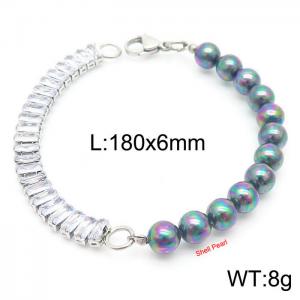 6mm Multi-colored Shell Pearl Bracelet Women Stainless Steel 304 Cubic Zirconia Chain Silver Color - KB163882-Z