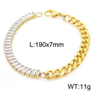 7mm Cubic Zirconia Chain Bracelet Women 304 Stainless Steel Cuba Chain Bracelet Gold Color - KB163890-Z