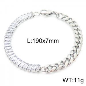 7mm Cubic Zirconia Chain Bracelet Women 304 Stainless Steel Cuba Chain Bracelet Silver Colors - KB163891-Z