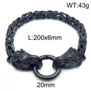 Strong personality lion head spring buckle stainless steel imperial chain men's black bracelet - KB164510-Z