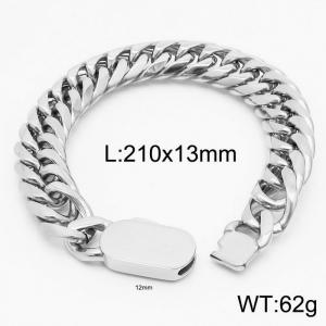 13mm Stainless Steel Cuban Chain Bracelet Men's Silver Color Shiny Hip Hop Jewelry - KB164553-Z