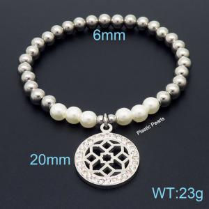 Hand make stainless steel simple style plastic pearls geometric shape charm steel bead silver bracelet - KB164812-Z