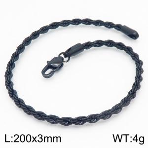 Black 200x3mm Rope Chain Stainless Steel Bracelet - KB164872-Z
