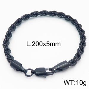 Black 200x5mm Rope Chain Stainless Steel Bracelet - KB164881-Z