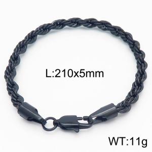 Black 210x5mm Rope Chain Stainless Steel Bracelet - KB164882-Z