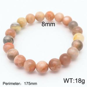 8mm Natural Gemstone Pink Round Beads Stretch Bracelet - KB165550-Z