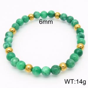 6mm Natural Gemstone Green Round Beads Stretch Bracelet with Gold beads - KB165556-Z