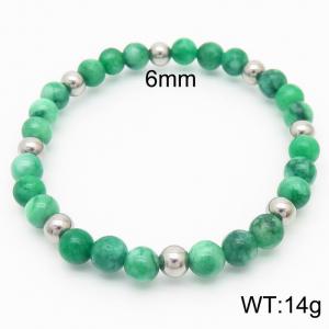 6mm Natural Gemstone Green Round Beads Stretch Bracelet with Silver beads - KB165558-Z