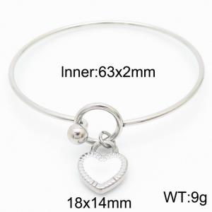 Simple Drop Glue White Heart Circle Open Bracelet Stainless Steel Bangles For Women - KB165590-Z