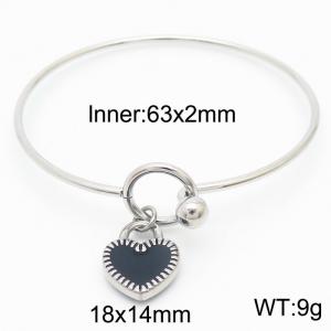 Simple Drop Glue Black Heart Circle Open Bracelet Stainless Steel Bangles For Women - KB165591-Z