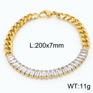 Stianless Steel Gold Plating Cuban Chain with Full Zircon Splicing Gold Chain Bracelet - KB165600-Z