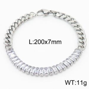 Stianless Steel Silver Color Cuban Chain with Full Zircon Splicing Silver Chain Bracelet - KB165601-Z
