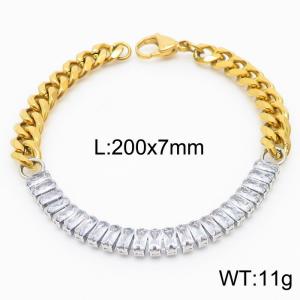 Stianless Steel Gold Plating Cuban Chain with Full Zircon Splicing Siler Chain Bracelet - KB165602-Z
