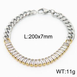 Stianless Steel Silver Color Cuban Chain with Full Zircon Splicing Gold Chain Bracelet - KB165603-Z