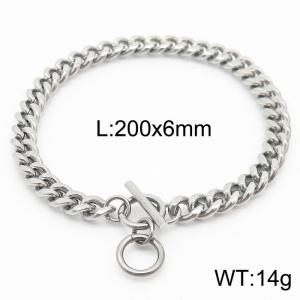 6mm Silver Color Stainless Steel Cuban Link Chain OT Clasp Bracelets For Women Men - KB165903-ZZ
