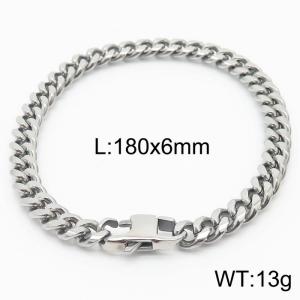 6mm Silver Color Stainless Steel Cuban Link Chain Bracelets For Women Men - KB165950-ZZ
