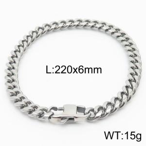 6mm Silver Color Stainless Steel Cuban Link Chain Bracelets For Women Men - KB165952-ZZ