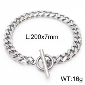 Stainless steel 200x7mm cuban chain circle clasp classic silver bracelet - KB166133-ZZ