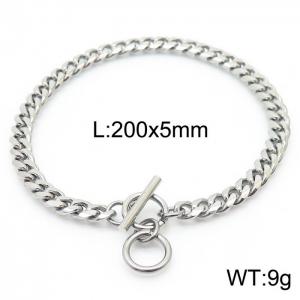 5mm Silver Color Stainless Steel Cuban Link Chain OT Clasp Bracelets For Women Men - KB166136-ZZ