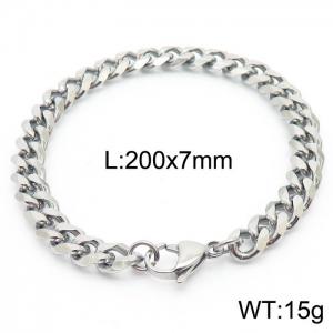 Stainless steel 200x7mm cuban chain  lobster clasp classic silver bracelet - KB166150-ZZ