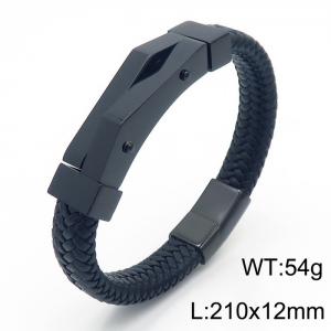 Fashion personality Stainless steel leather braided magnetic buckle bracelet - KB166229-KFC