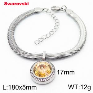 Stainless steel 180X5mm  snake chain with swarovski crystone circle pendant fashional silver bracelet - KB166334-K